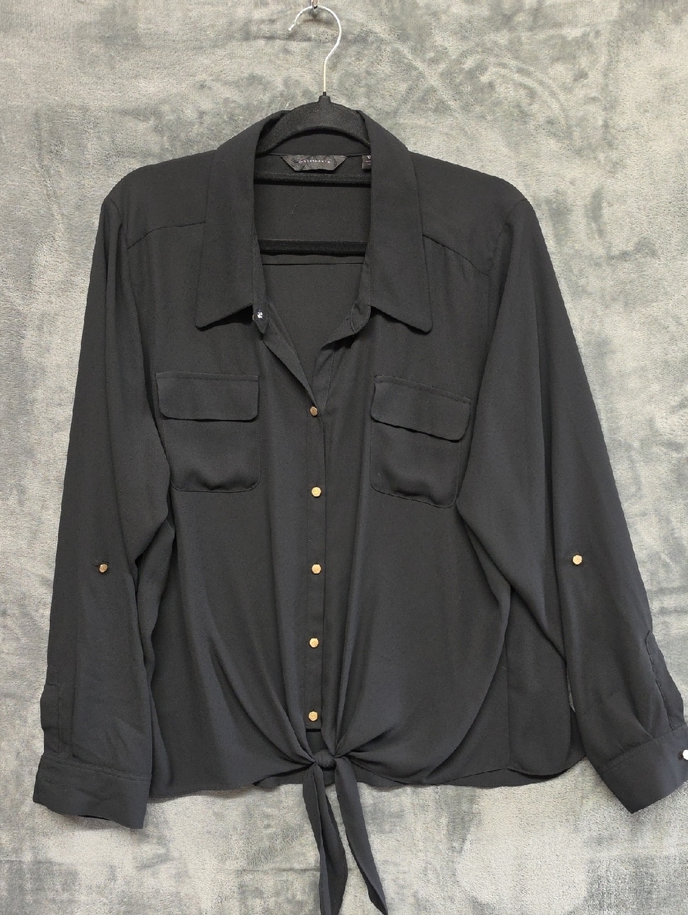 Investments Black Button-Front Tie Hem Shirt